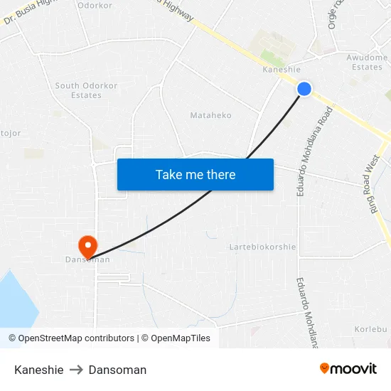 Kaneshie to Dansoman map