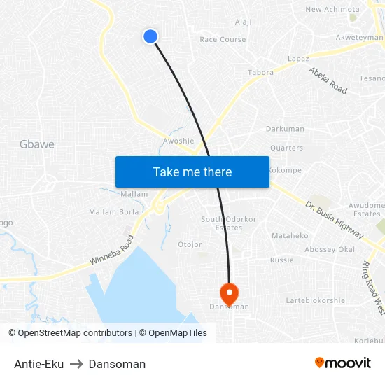 Antie-Eku to Dansoman map