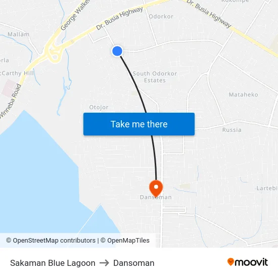 Sakaman Blue Lagoon to Dansoman map