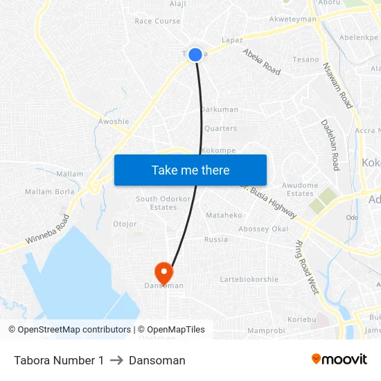Tabora Number 1 to Dansoman map