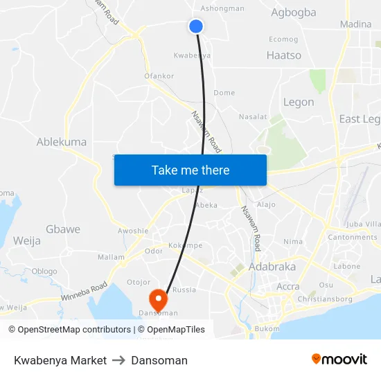 Kwabenya Market to Dansoman map