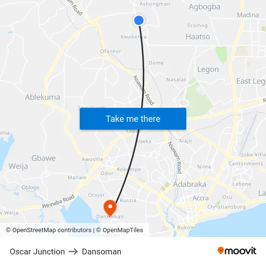 Oscar Junction to Dansoman map