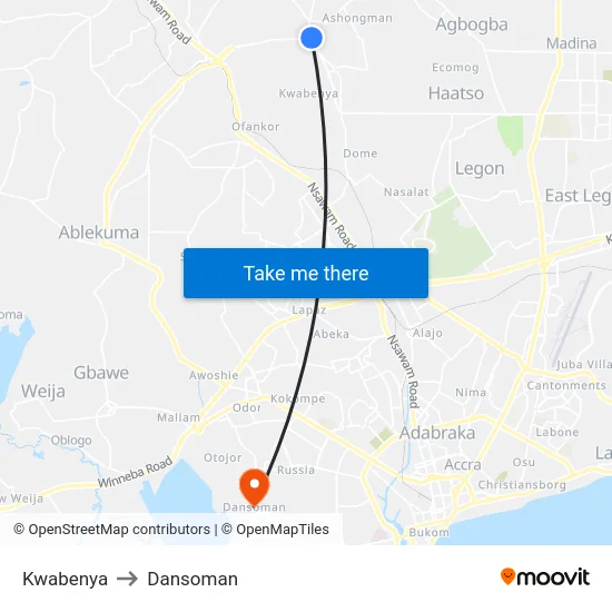 Kwabenya to Dansoman map
