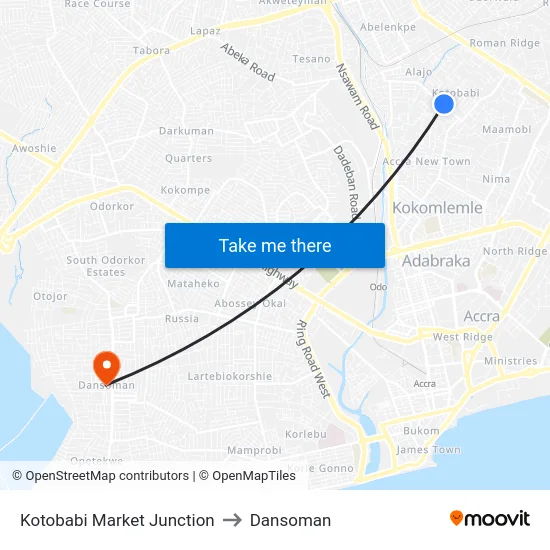 Kotobabi Market Junction to Dansoman map