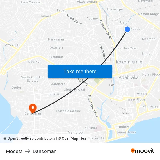 Modest to Dansoman map