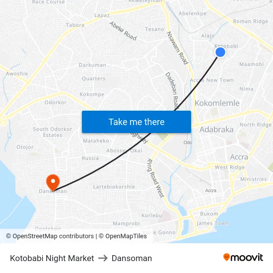 Kotobabi Night Market to Dansoman map