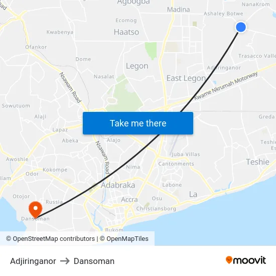 Adjiringanor to Dansoman map