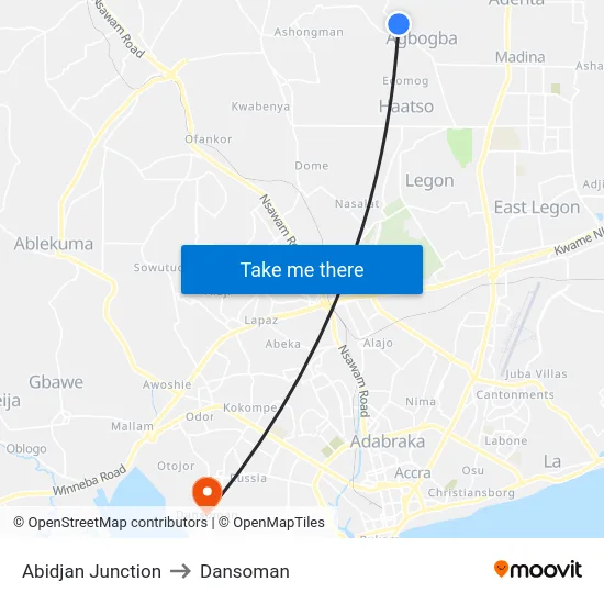 Abidjan Junction to Dansoman map