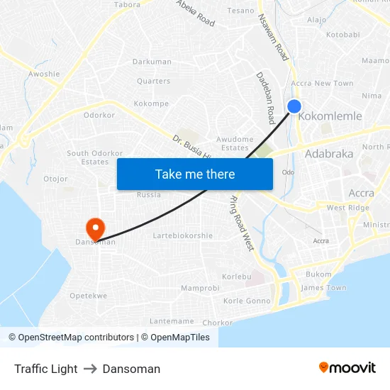 Traffic Light to Dansoman map