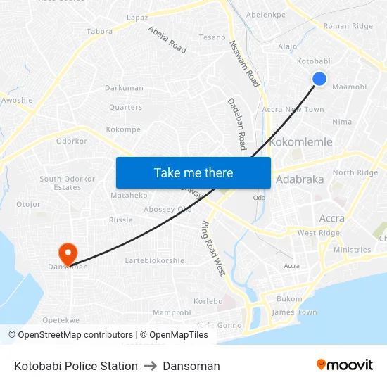 Kotobabi Police Station to Dansoman map