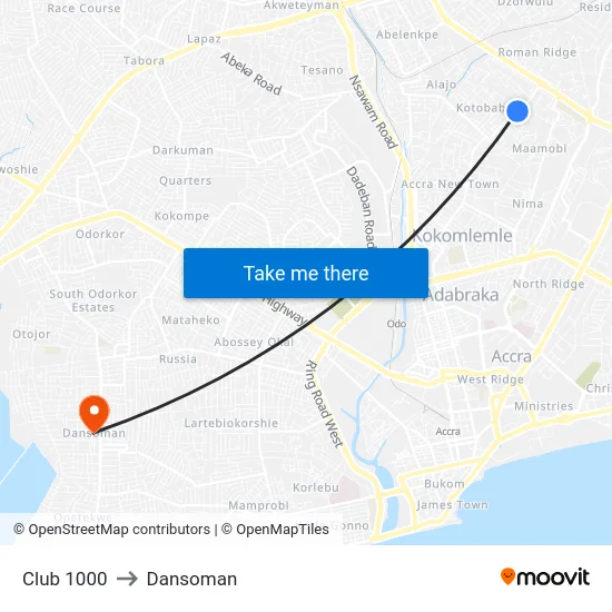 Club 1000 to Dansoman map