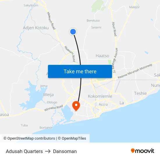 Adusah Quarters to Dansoman map