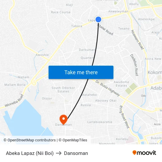 Abeka Lapaz (Nii Boi) to Dansoman map