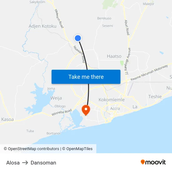 Alosa to Dansoman map