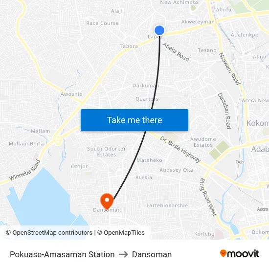 Pokuase-Amasaman Station to Dansoman map