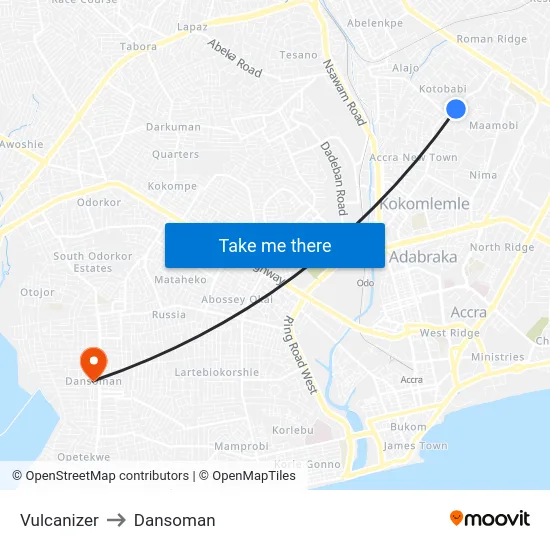 Vulcanizer to Dansoman map