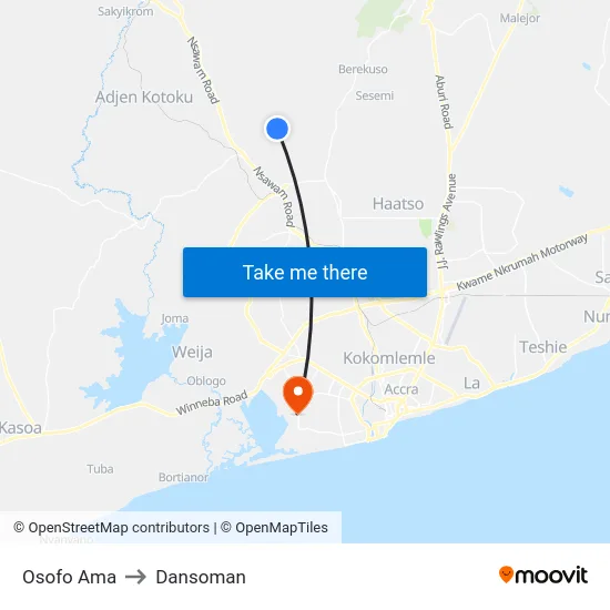 Osofo Ama to Dansoman map