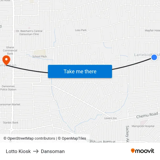 Lotto Kiosk to Dansoman map