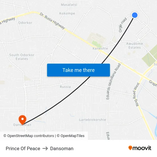 Prince Of Peace to Dansoman map