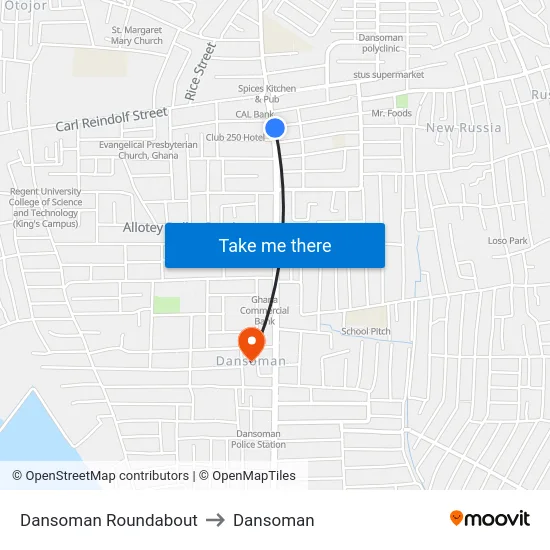 Dansoman Roundabout to Dansoman map