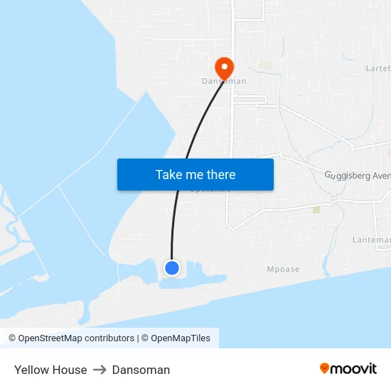 Yellow House to Dansoman map