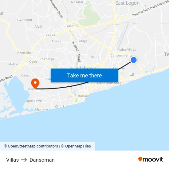 Villas to Dansoman map