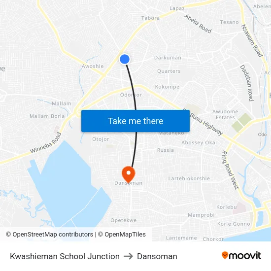 Kwashieman School Junction to Dansoman map