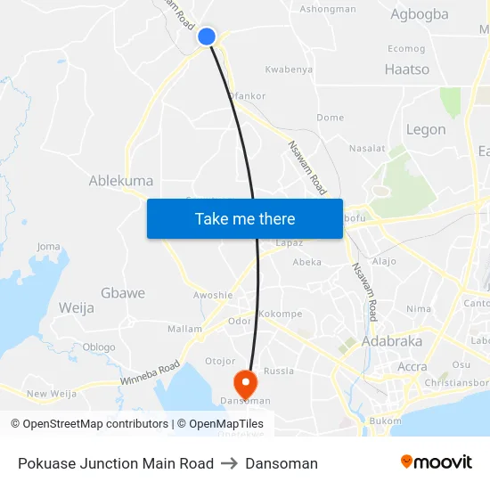 Pokuase Junction Main Road to Dansoman map