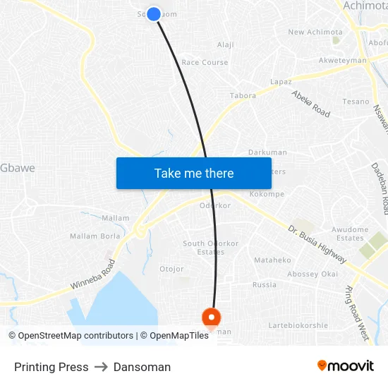 Printing Press to Dansoman map