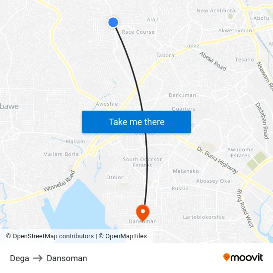 Dega to Dansoman map