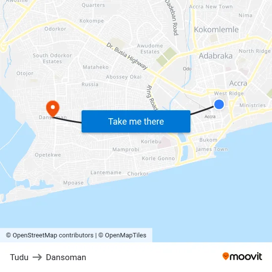 Tudu to Dansoman map