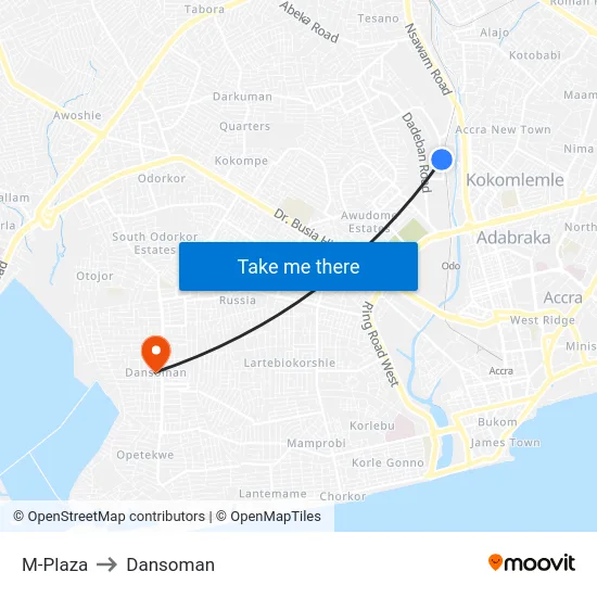 M-Plaza to Dansoman map