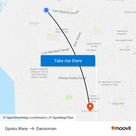 Opoku Ware to Dansoman map