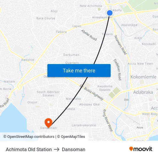 Achimota Old Station to Dansoman map