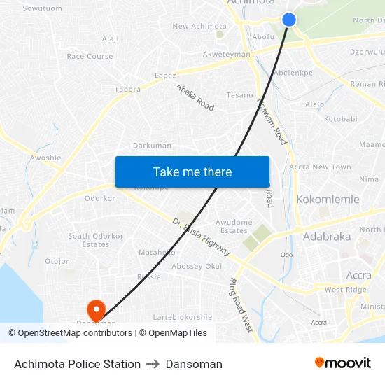 Achimota Police Station to Dansoman map