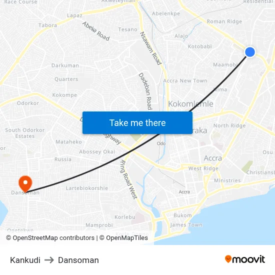 Kankudi to Dansoman map
