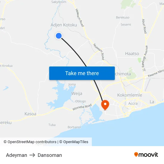 Adeyman to Dansoman map