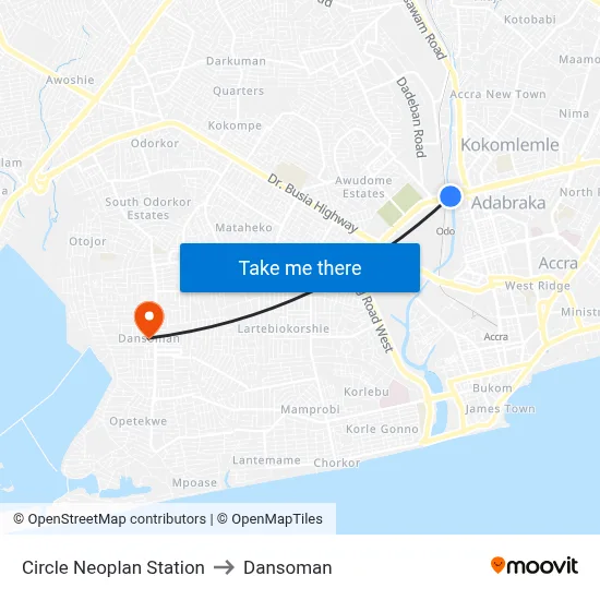 Circle Neoplan Station to Dansoman map