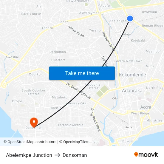 Abelemkpe Junction to Dansoman map