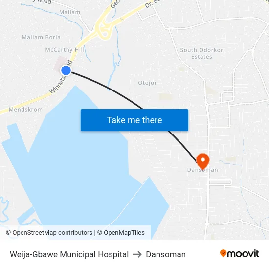 Weija-Gbawe Municipal Hospital to Dansoman map
