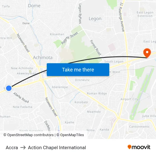Accra to Action Chapel International map