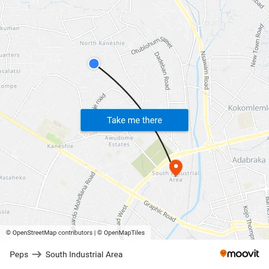 Peps to South Industrial Area map