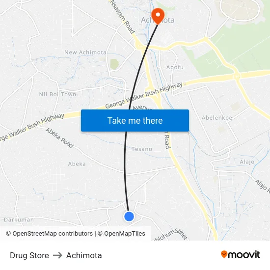 Drug Store to Achimota map
