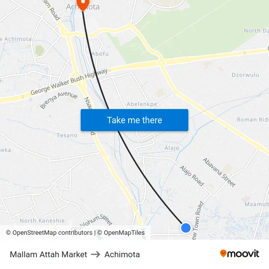 Mallam Attah Market to Achimota map