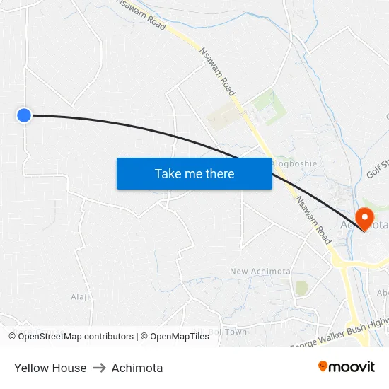 Yellow House to Achimota map