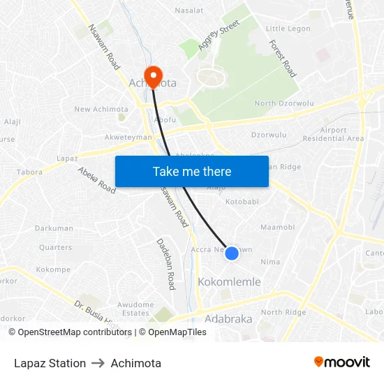 Lapaz Station to Achimota map