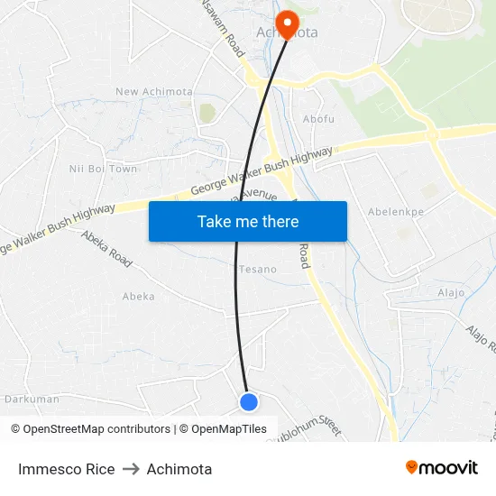 Immesco Rice to Achimota map