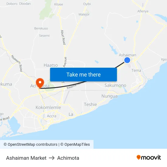 Ashaiman Market to Achimota map
