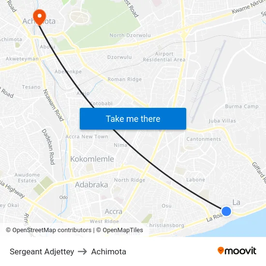 Sergeant Adjettey to Achimota map