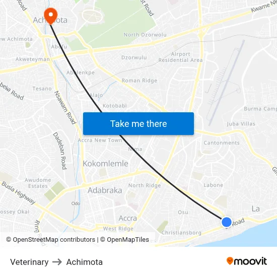 Veterinary to Achimota map